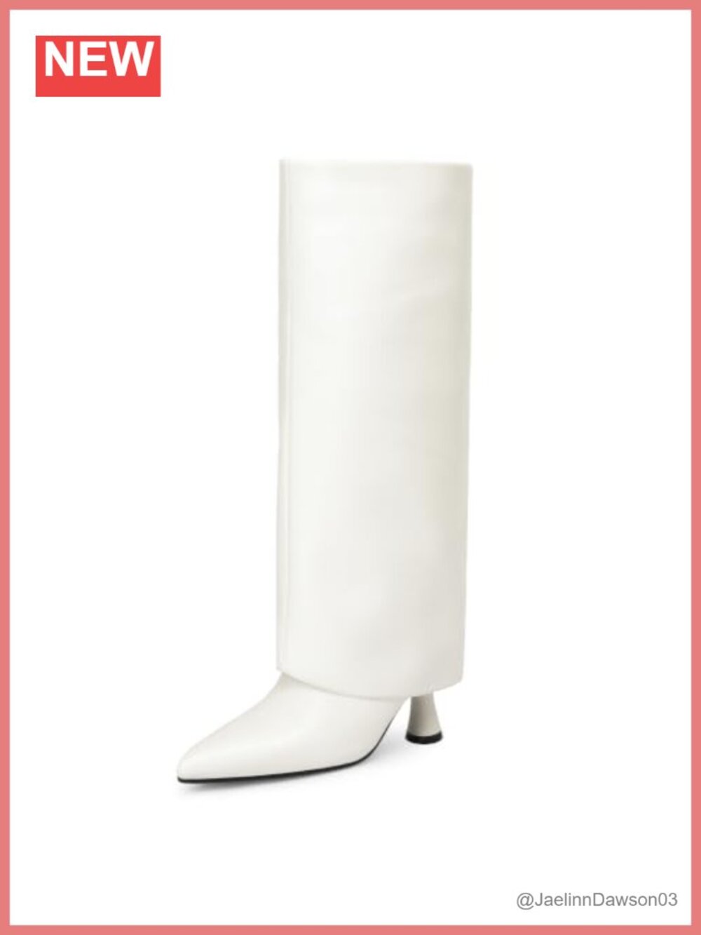 Knee High Fold Over Boots, Kitten Heel Pointed Toe PU Faux Leather Slouchy